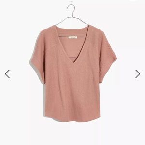 Madewell Pink Mauve V Neck Top Shirt Madewell Ottoman Jacquard V-Neck Boxy Top